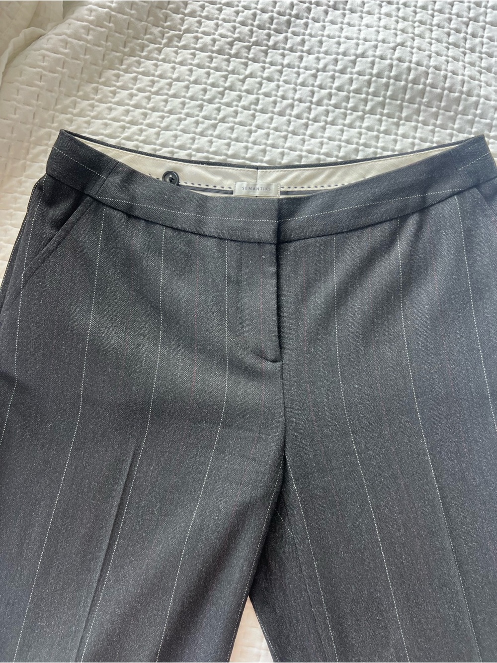 Semantiks Classic Pinstripe, Cuffed Wide Leg, Pockets (still tacked closed)